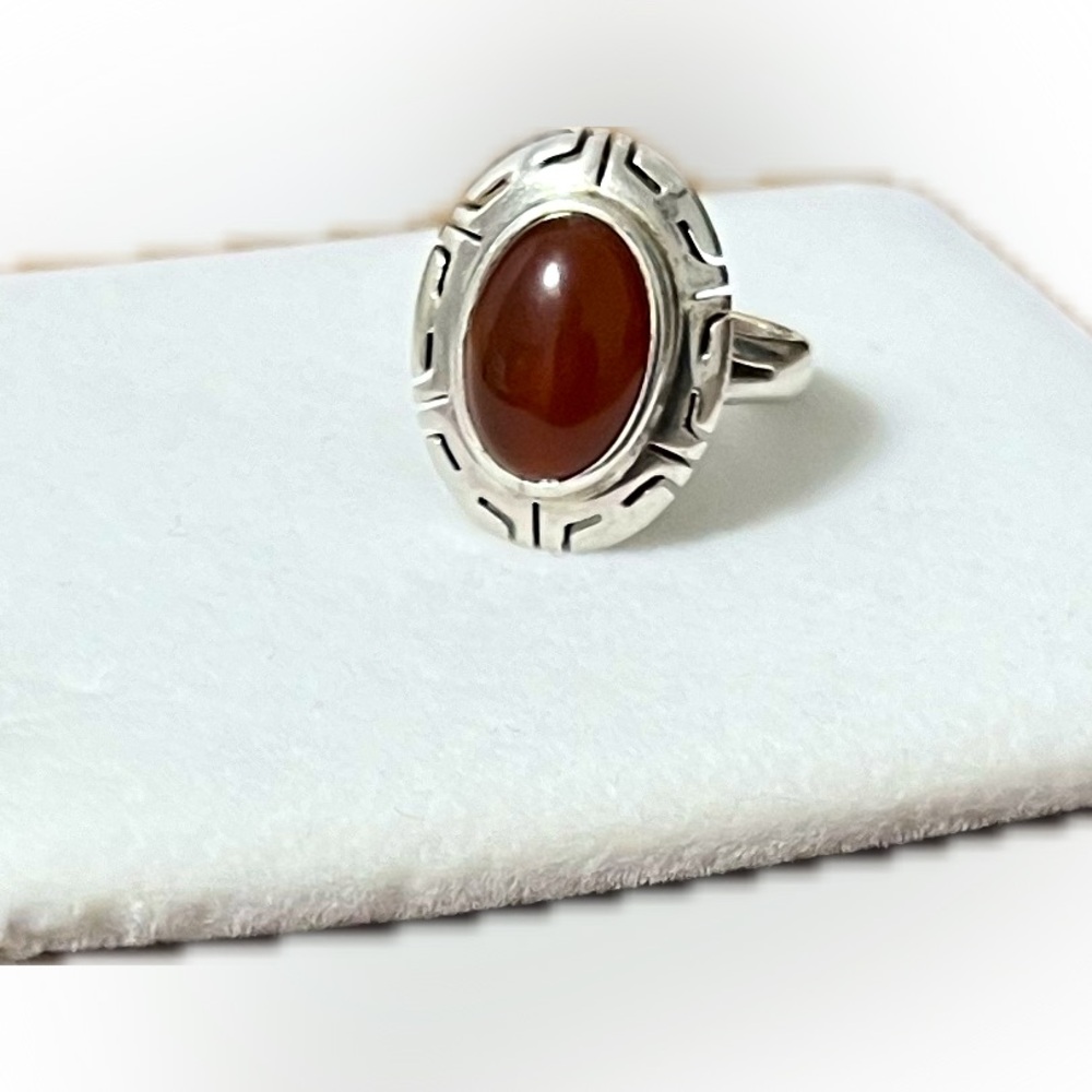 Mexico CII Sterling Silver Red Carnelian Ring Sz 6.75 Vintage Artisan Statement